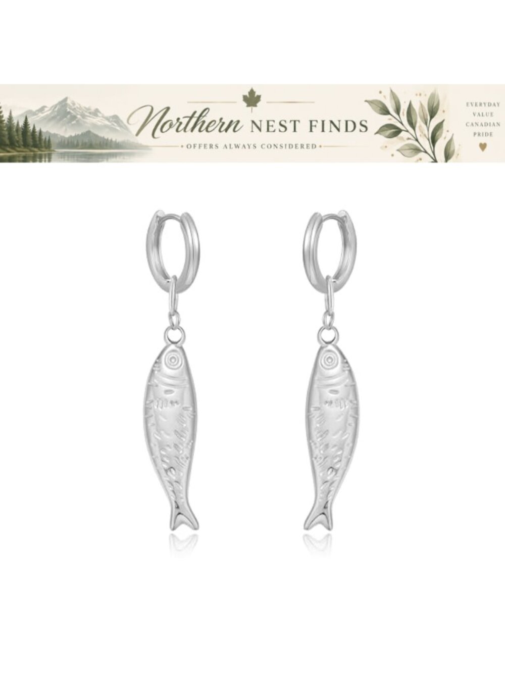 Gold Silver Hoop Earrings Fish Dangle Women Fashion Beach Jewelry